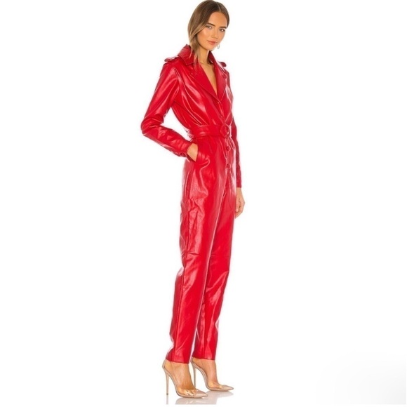 Ronny Kobo Alie Faux Leather Jumpsuit In Red NWT Size S - Picture 1 of 16
